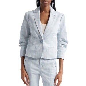 Cinq à Sept Khloe Women’s Ruched Sleeve Blue Mélange Blazer Size 14 NWT Cotton